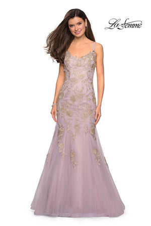 La Femme 27710 prom dress images.  La Femme 27710 is available in these colors: Gold Mauve.