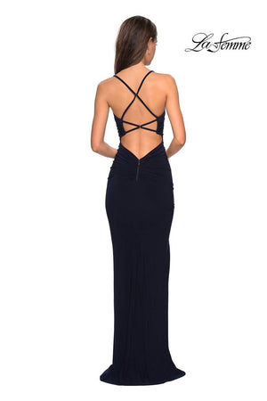 La Femme 27720 prom dress images.  La Femme 27720 is available in these colors: Hot Pink, Navy.