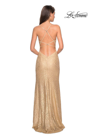 La Femme 27725 prom dress images.  La Femme 27725 is available in these colors: Gold.