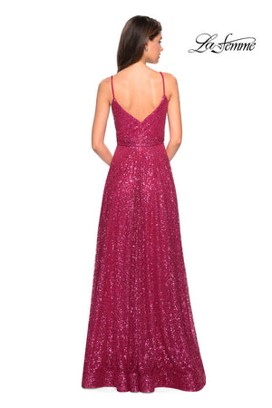 La Femme 27747 prom dress images.  La Femme 27747 is available in these colors: Fuchsia, Gold, Gunmetal, Navy.