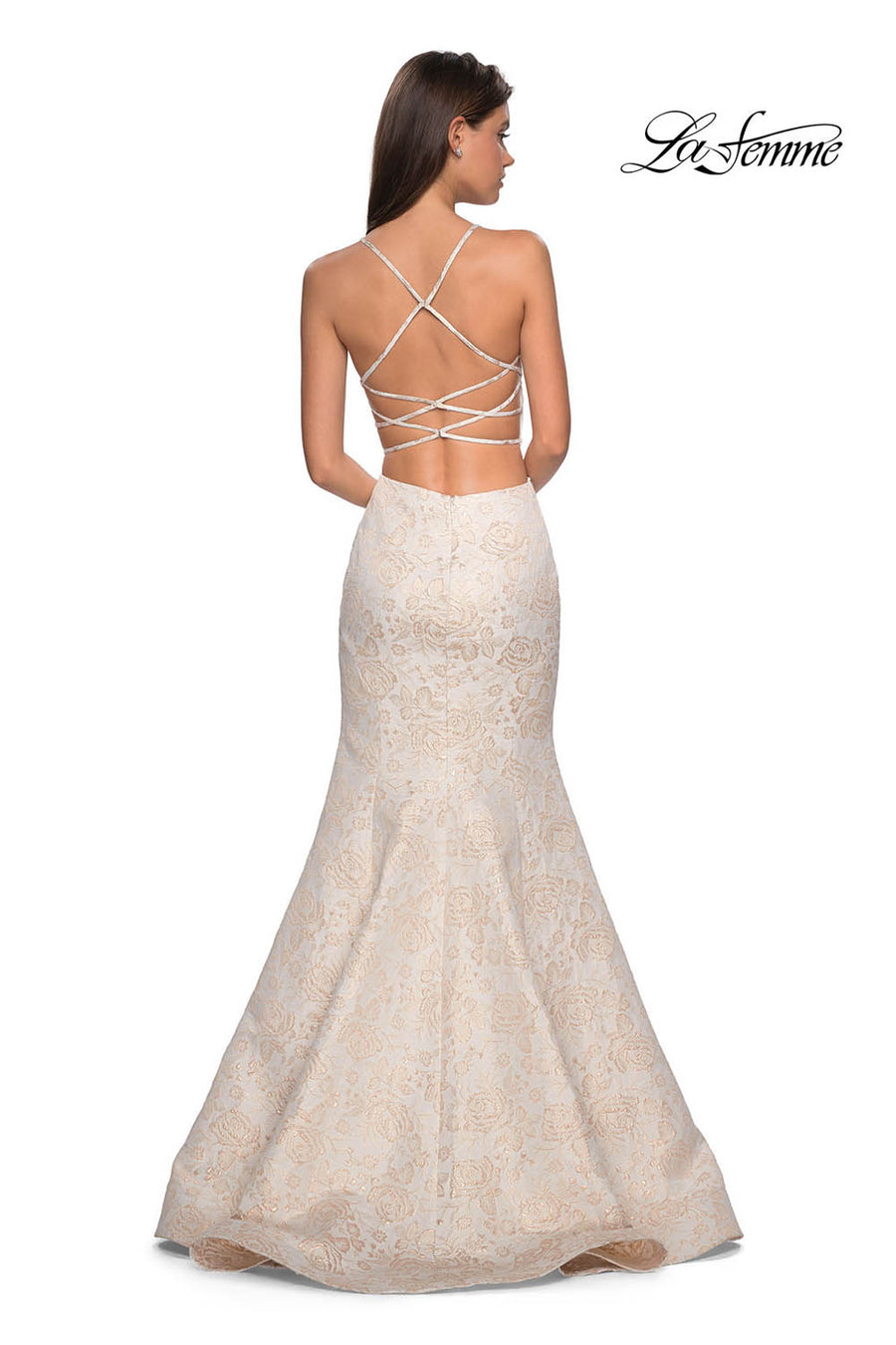 La Femme 27749 prom dress images.  La Femme 27749 is available in these colors: Ivory Gold.