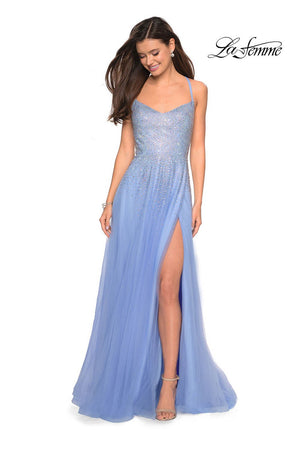 La Femme 27750 prom dress images.  La Femme 27750 is available in these colors: Cloud Blue, Mauve.