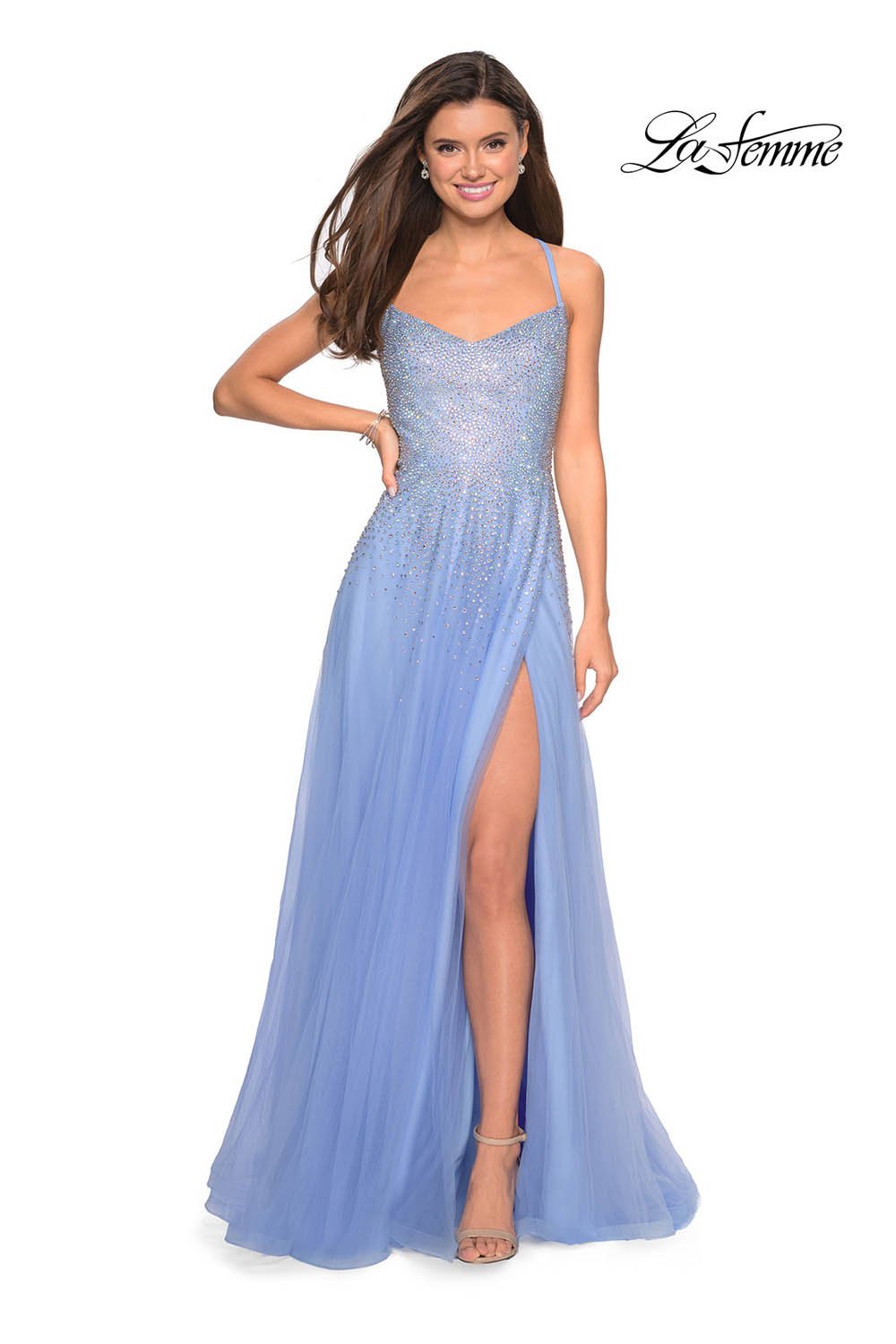 La Femme 27750 prom dress images.  La Femme 27750 is available in these colors: Cloud Blue, Mauve.