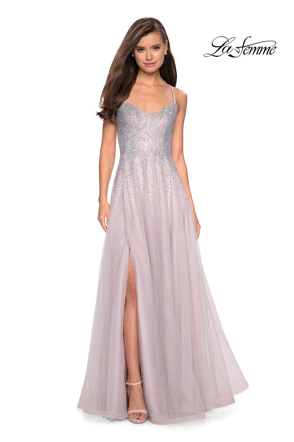 La Femme 27750 prom dress images.  La Femme 27750 is available in these colors: Cloud Blue, Mauve.