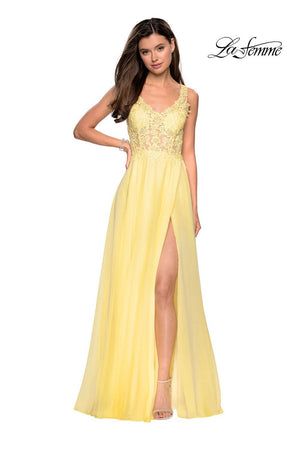 La Femme 27751 prom dress images.  La Femme 27751 is available in these colors: Cloud Blue, Mauve, Yellow.