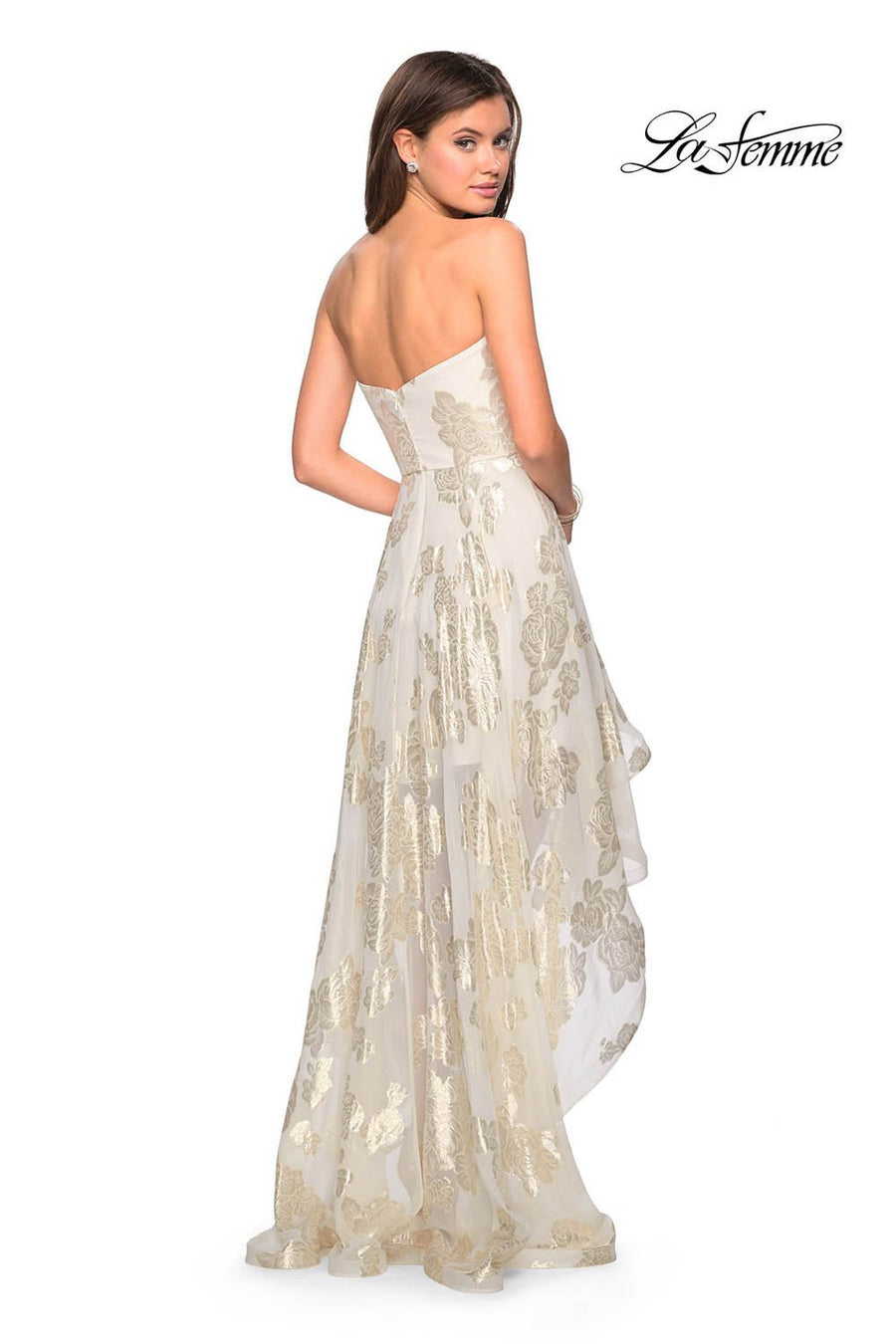 La Femme 27753 prom dress images.  La Femme 27753 is available in these colors: Ivory Gold.
