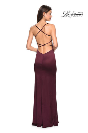 La Femme 27758 prom dress images.  La Femme 27758 is available in these colors: Burgundy.