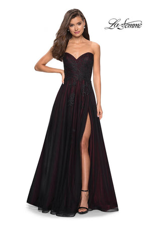 La Femme 27774 prom dress images.  La Femme 27774 is available in these colors: Black Burgundy.