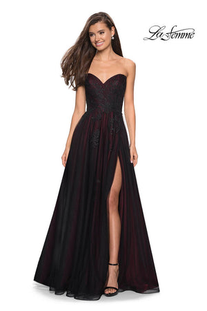 La Femme 27774 prom dress images.  La Femme 27774 is available in these colors: Black Burgundy.