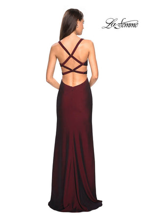 La Femme 27785 prom dress images.  La Femme 27785 is available in these colors: Burgundy, Navy.