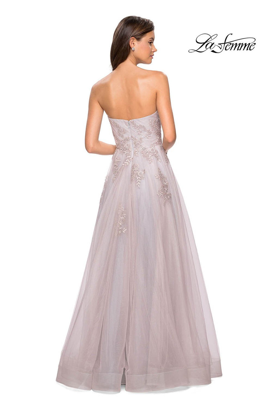 La Femme 27803 prom dress images.  La Femme 27803 is available in these colors: Mauve Silver.