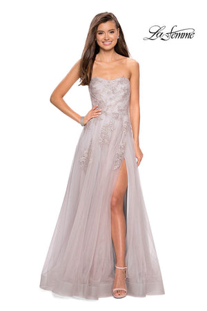 La Femme 27803 prom dress images.  La Femme 27803 is available in these colors: Mauve Silver.