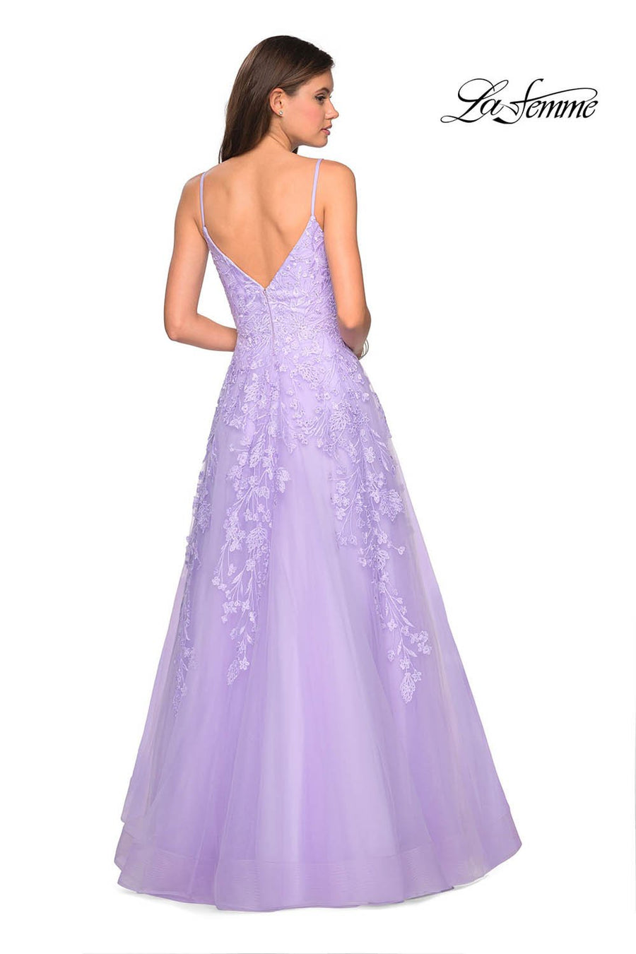 La Femme 27819 prom dress images.  La Femme 27819 is available in these colors: Dusty Blue, Lavender, Light Pink.