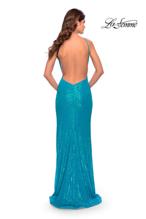 La Femme 30635 prom dress images.  La Femme 30635 is available in these colors: Aqua, Light Periwinkle, Orange, Yellow.