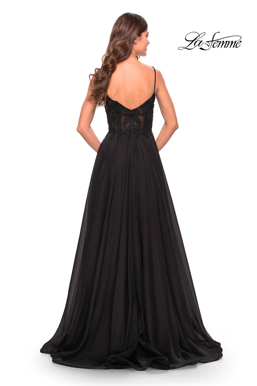 La Femme 30639 prom dress images.  La Femme 30639 is available in these colors: Black, Dark Emerald.