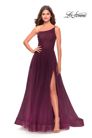 La Femme 31069 prom dress images.  La Femme 31069 is available in these colors: Black, Dark Berry, Dark Emerald, Navy.