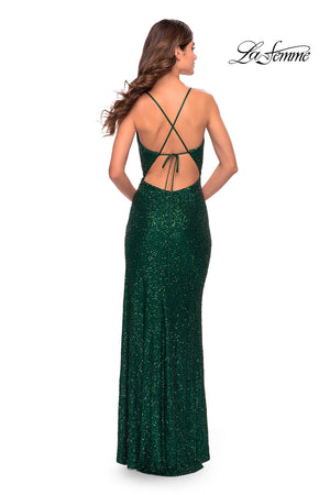 La Femme 31072 prom dress images.  La Femme 31072 is available in these colors: Champagne, Emerald, Royal Blue.