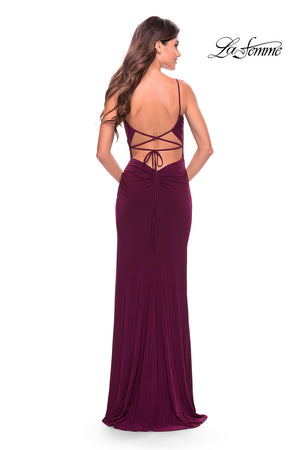 La Femme 31078 prom dress images.  La Femme 31078 is available in these colors: Dark Berry, Emerald, Navy, White.