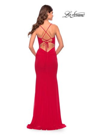 La Femme 31114 prom dress images.  La Femme 31114 is available in these colors: Black, Dark Emerald, Red, Royal Blue.