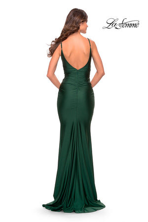 La Femme 31122 prom dress images.  La Femme 31122 is available in these colors: Dark Berry, Emerald, Navy.