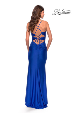 La Femme 31174 prom dress images.  La Femme 31174 is available in these colors: Black, Dark Berry, Dark Emerald, Royal Blue.