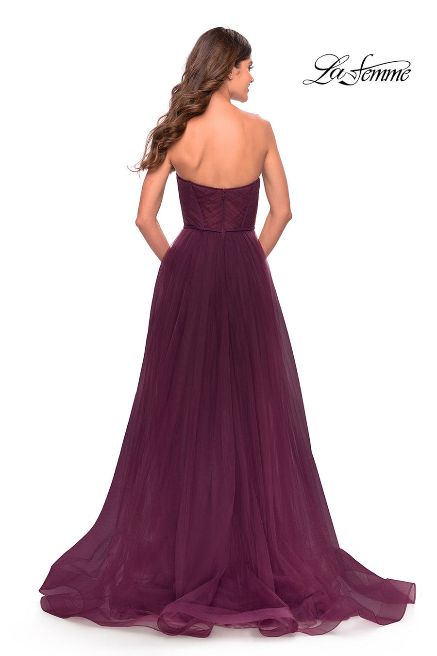 La Femme 31205 prom dress images.  La Femme 31205 is available in these colors: Black, Dark Berry, Dark Emerald.