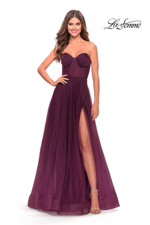 La Femme 31205 prom dress images.  La Femme 31205 is available in these colors: Black, Dark Berry, Dark Emerald.