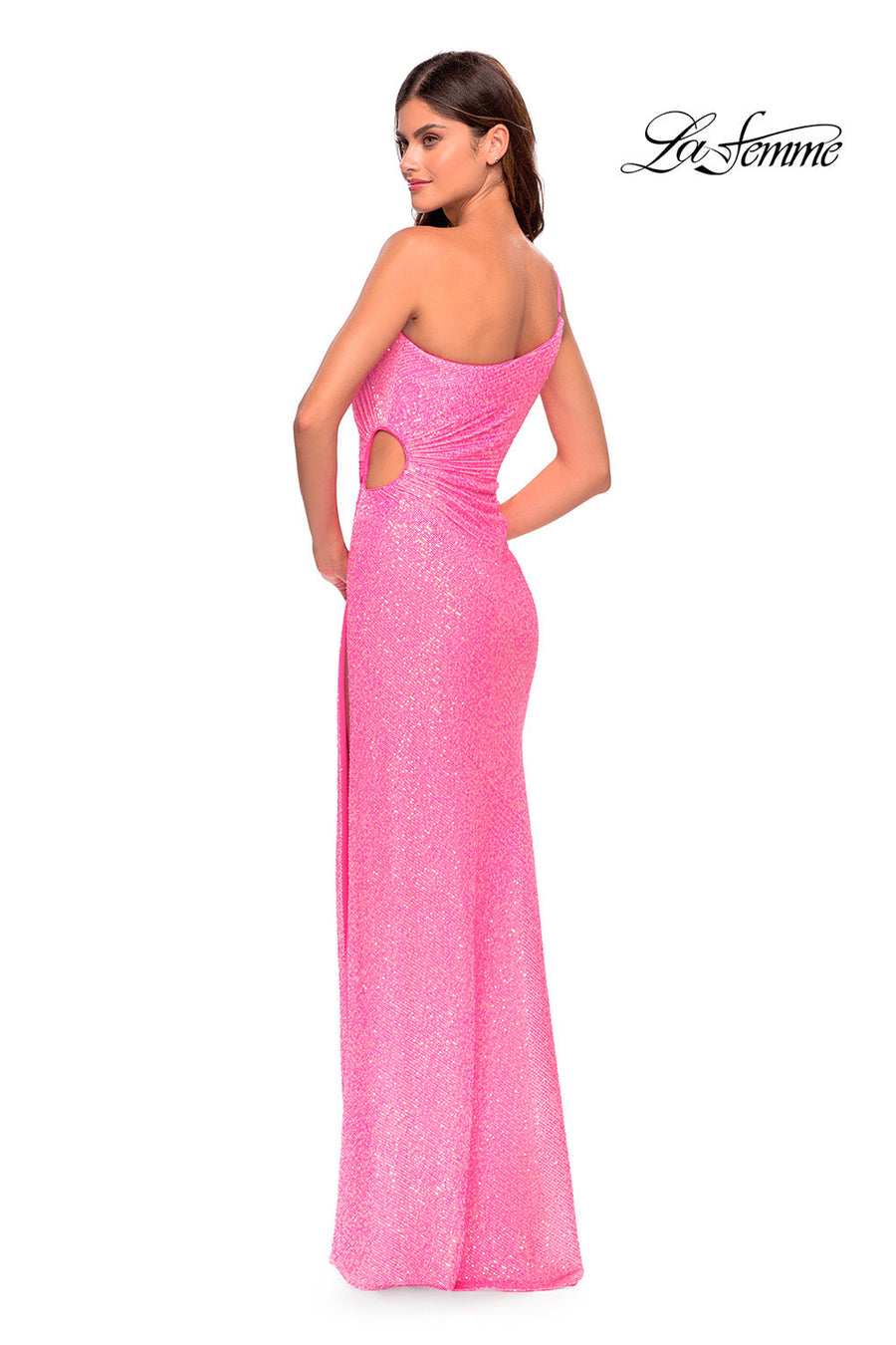 La Femme 31213 prom dress images.  La Femme 31213 is available in these colors: Hot Coral, Neon Pink.