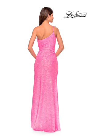 La Femme 31213 prom dress images.  La Femme 31213 is available in these colors: Hot Coral, Neon Pink.