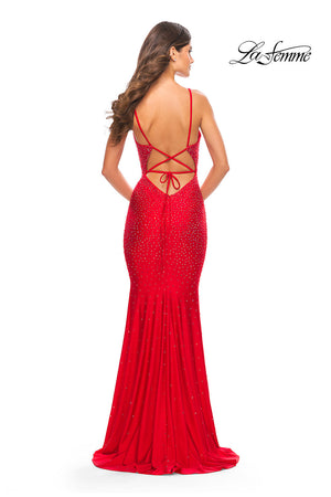 La Femme 31215 prom dress images.  La Femme 31215 is available in these colors: Red, Royal Blue, Silver, White.
