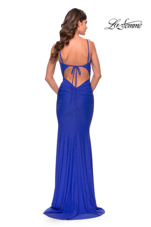 La Femme 31218 prom dress images.  La Femme 31218 is available in these colors: Emerald, Red, Royal Blue.