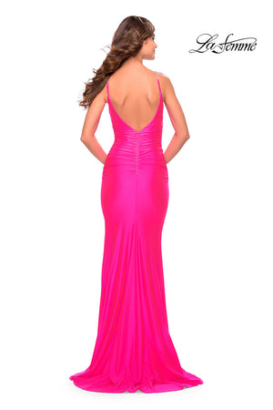 La Femme 31222 prom dress images.  La Femme 31222 is available in these colors: Hot Coral, Light Periwinkle, Neon Pink.