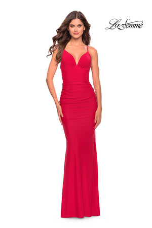 La Femme 31227 prom dress images.  La Femme 31227 is available in these colors: Black, Dark Emerald, Red, Royal Blue.