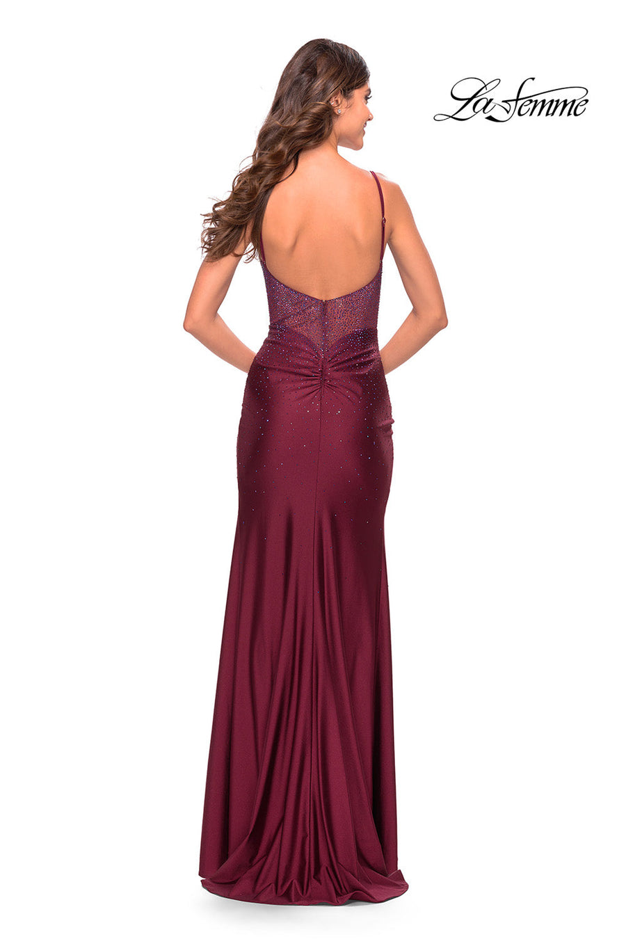 La Femme 31244 prom dress images.  La Femme 31244 is available in these colors: Dark Berry, Emerald, Navy.
