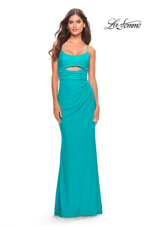 La Femme 31264 prom dress images.  La Femme 31264 is available in these colors: Aqua, Periwinkle, Red.