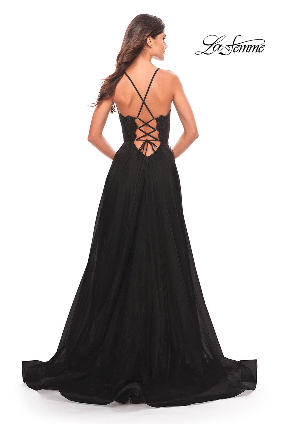 La Femme 31271 prom dress images.  La Femme 31271 is available in these colors: Black, Dark Berry, Royal Blue.