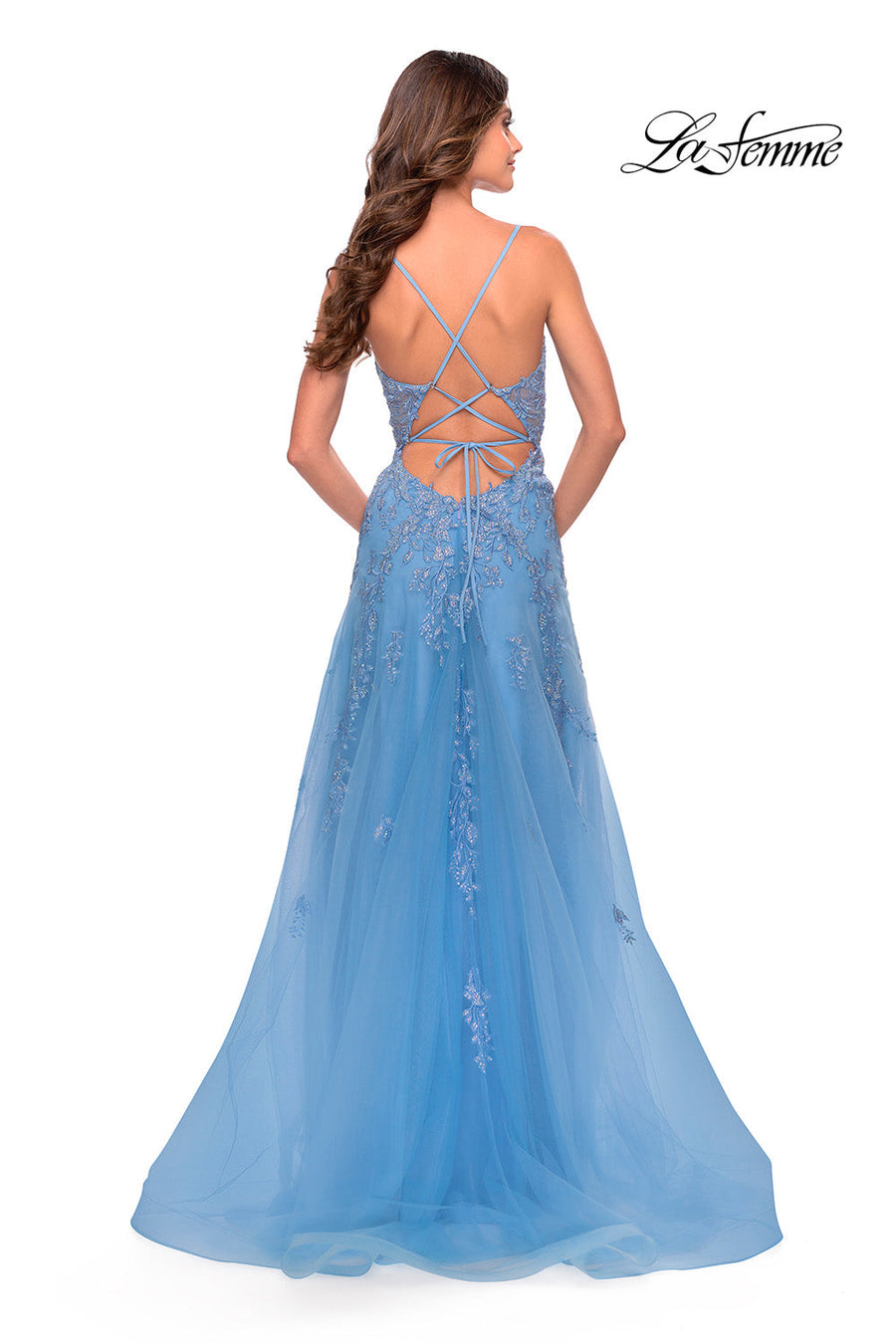 La Femme 31284 prom dress images.  La Femme 31284 is available in these colors: Cloud Blue, Royal Purple.