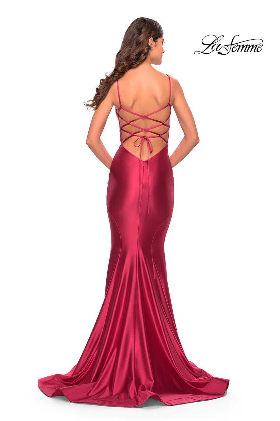 La Femme 31295 prom dress images.  La Femme 31295 is available in these colors: Dark Emerald, Deep Red, Royal Blue, Silver.