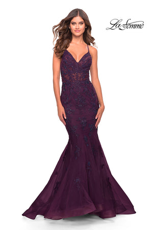 La Femme 31316 prom dress images.  La Femme 31316 is available in these colors: Dark Berry.