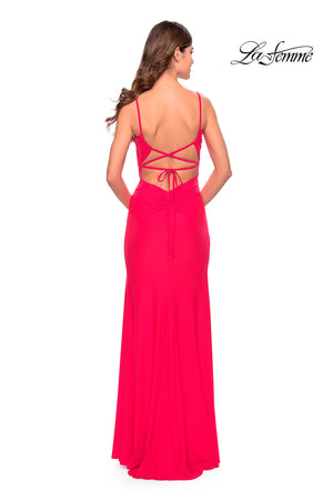 La Femme 31329 prom dress images.  La Femme 31329 is available in these colors: Cloud Blue, Hot Coral, Neon Pink.