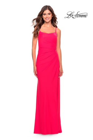 La Femme 31329 prom dress images.  La Femme 31329 is available in these colors: Cloud Blue, Hot Coral, Neon Pink.