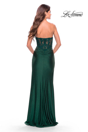 La Femme 31343 prom dress images.  La Femme 31343 is available in these colors: Black, Dark Emerald, Red, Royal Blue.