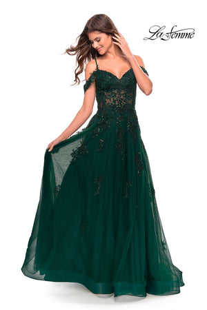 La Femme 31346 prom dress images.  La Femme 31346 is available in these colors: Black, Dark Emerald.