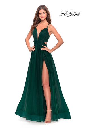 La Femme 31347 prom dress images.  La Femme 31347 is available in these colors: Dark Emerald, Red, Royal Blue.