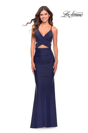 La Femme 31360 prom dress images.  La Femme 31360 is available in these colors: Emerald, Navy, Red.