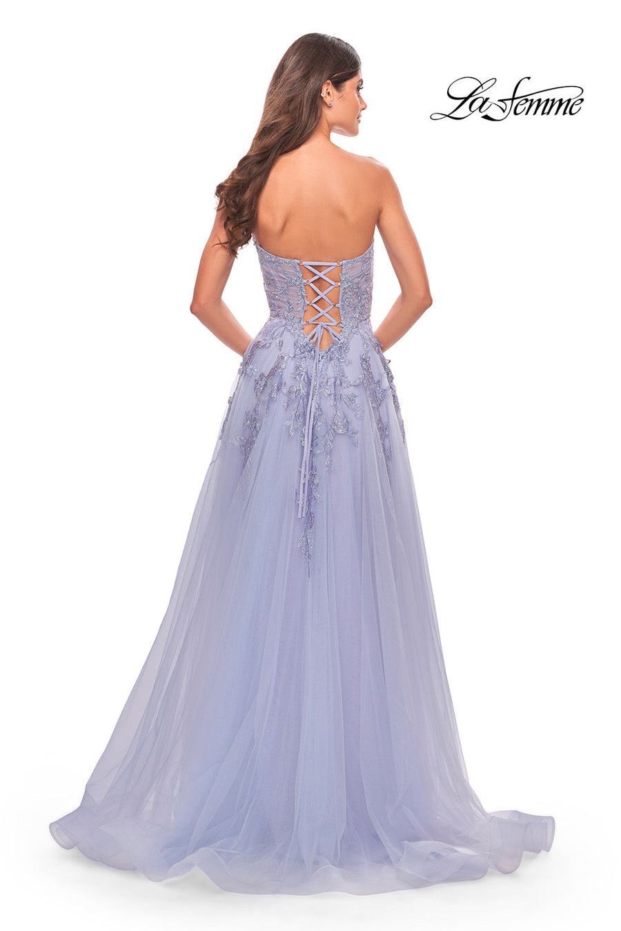 La Femme 31363 prom dress images.  La Femme 31363 is available in these colors: Dusty Mauve, Light Periwinkle, Sage.