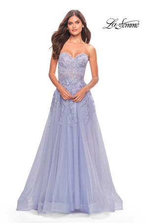 La Femme 31363 prom dress images.  La Femme 31363 is available in these colors: Dusty Mauve, Light Periwinkle, Sage.