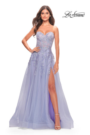 La Femme 31363 prom dress images.  La Femme 31363 is available in these colors: Dusty Mauve, Light Periwinkle, Sage.