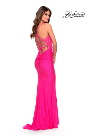 La Femme 31365 prom dress images.  La Femme 31365 is available in these colors: Light Periwinkle, Neon Coral, Neon Pink.