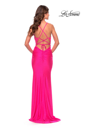 La Femme 31365 prom dress images.  La Femme 31365 is available in these colors: Light Periwinkle, Neon Coral, Neon Pink.